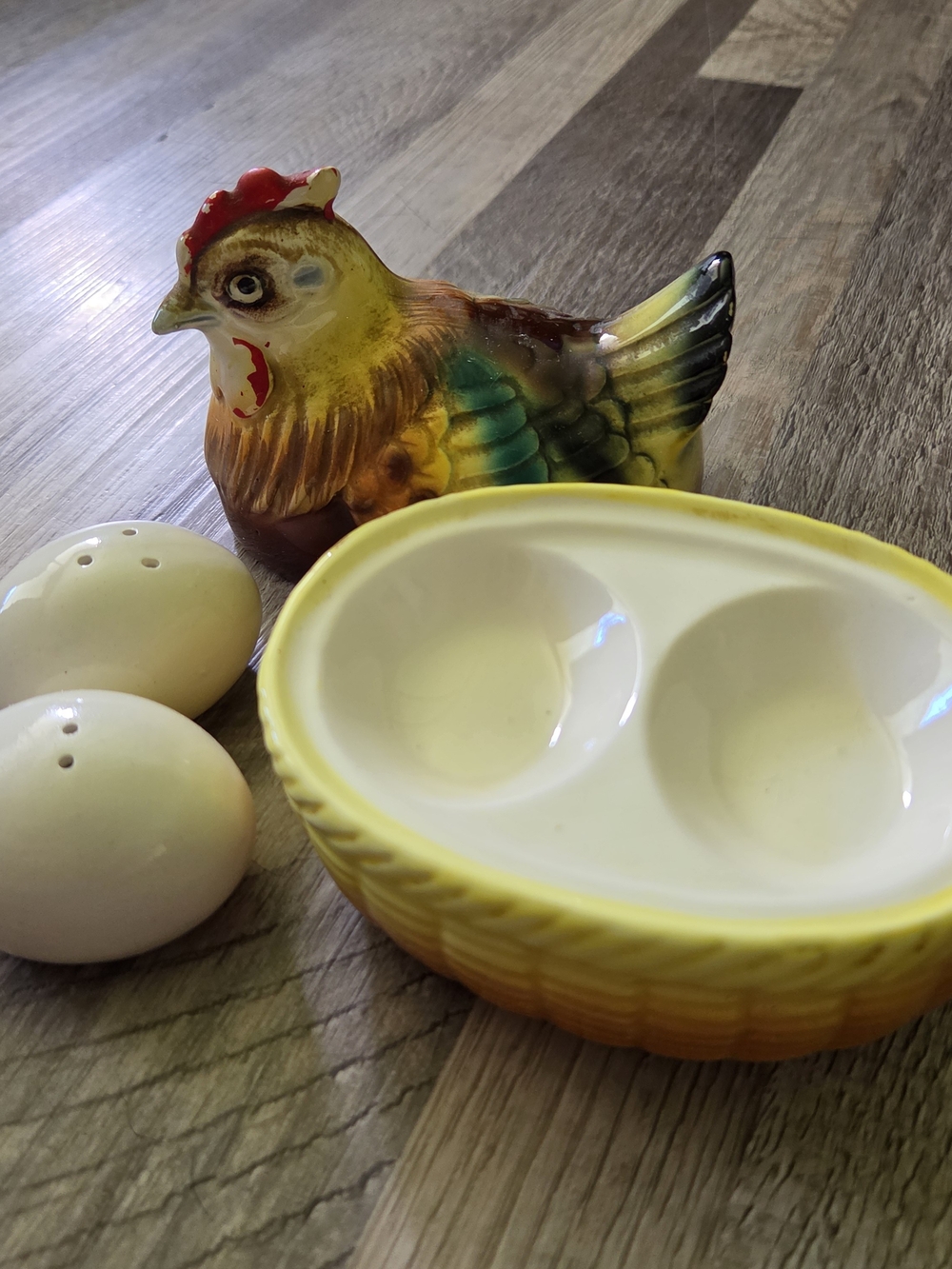 Japan Chicken Hen Egg Salt Pepper Shaker Set Ceramic Farmhouse Kitchen Vintage - Picture 13 of 16